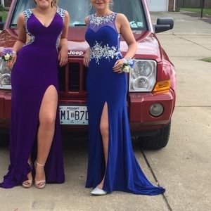 Royal Blue Prom Dress with Silver Beading